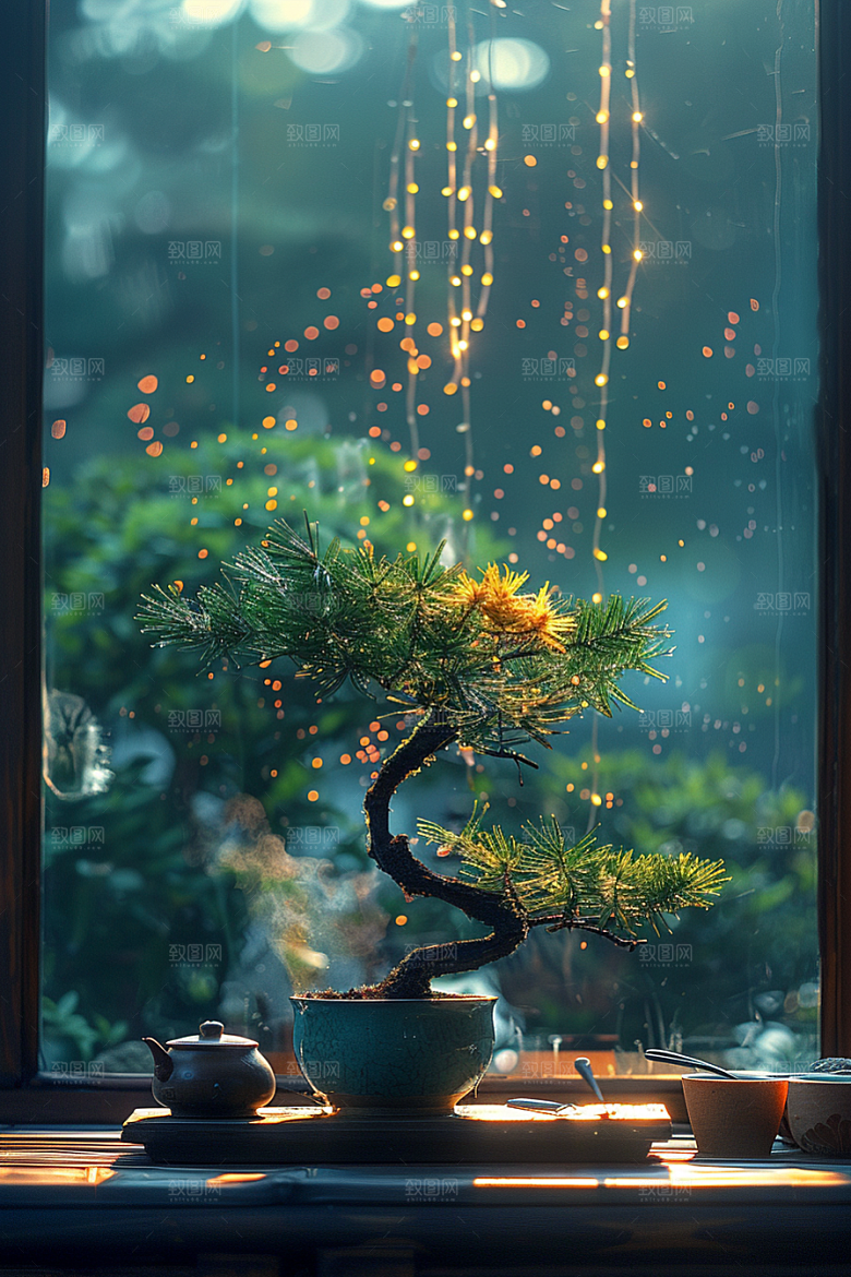 黑松盆景文化装饰摄影图