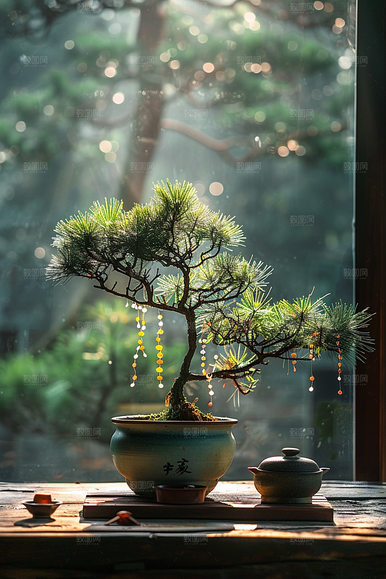黑松盆景自然文化摄影图