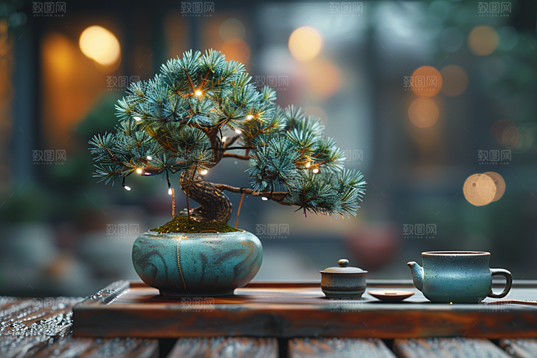 黑松盆景中国风松树摄影图