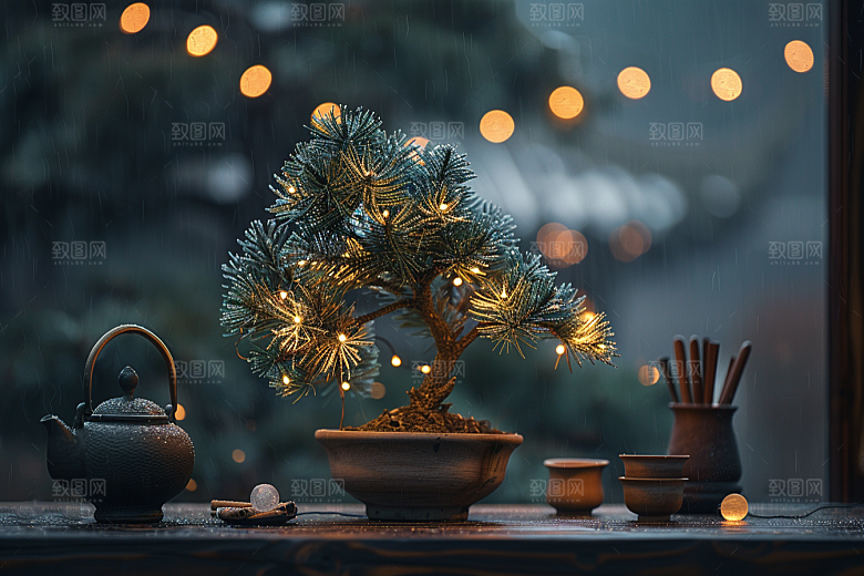 黑松盆景日式中式摄影图