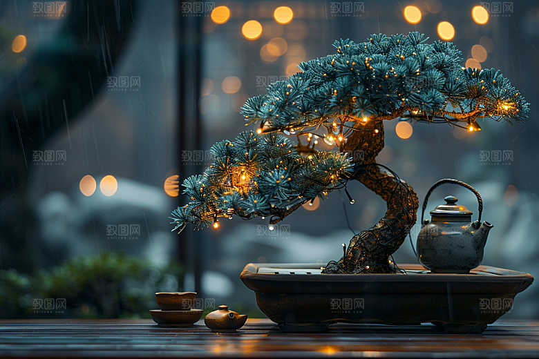 黑松盆景高雅植物摄影图