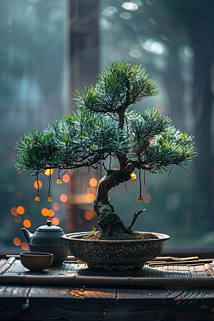 黑松盆景自然文化摄影图