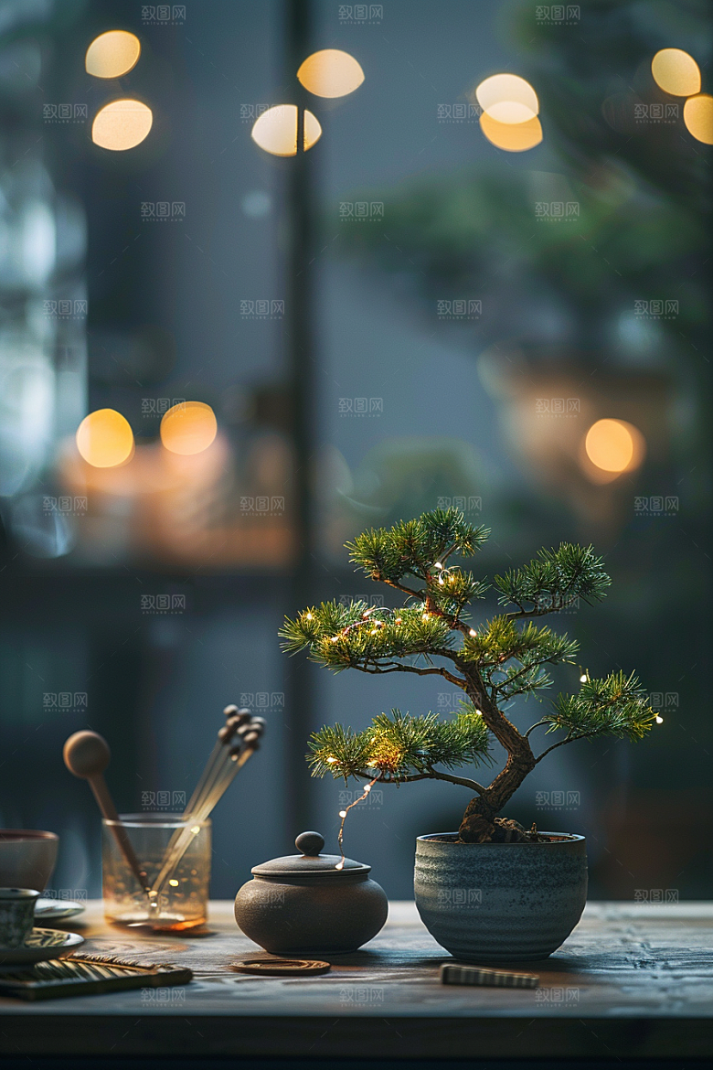 黑松盆景中式高雅摄影图