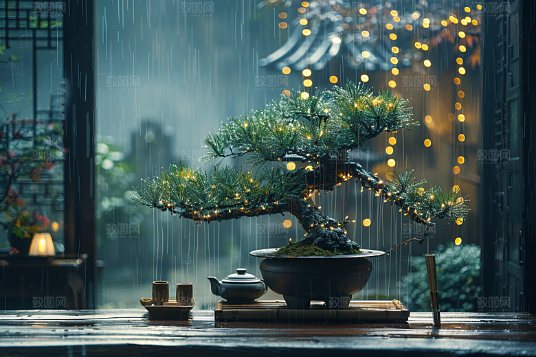 黑松盆景优雅中国风摄影图