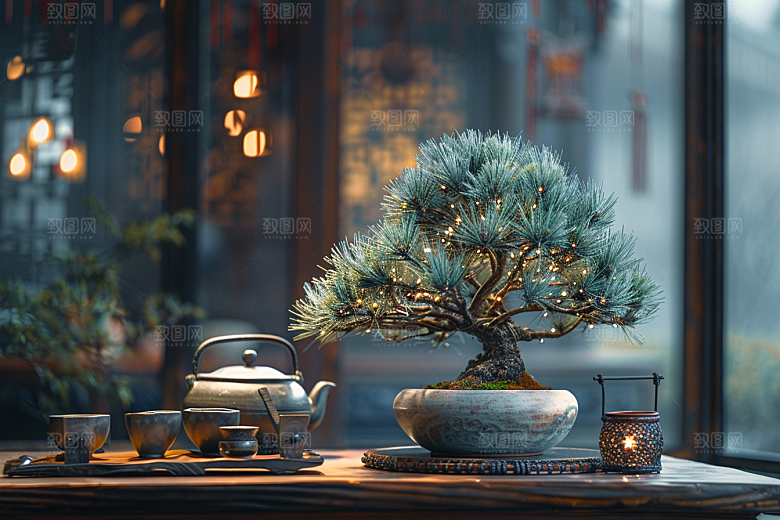 黑松盆景优雅松树摄影图
