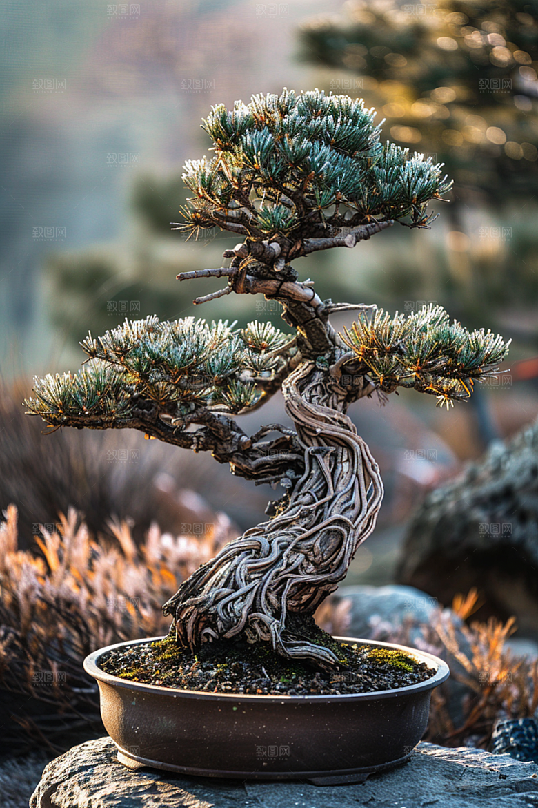 黑松盆景中式文化摄影图