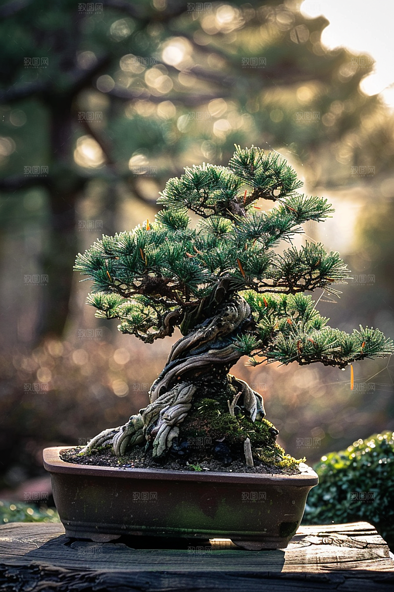 黑松盆景庭院高清摄影图