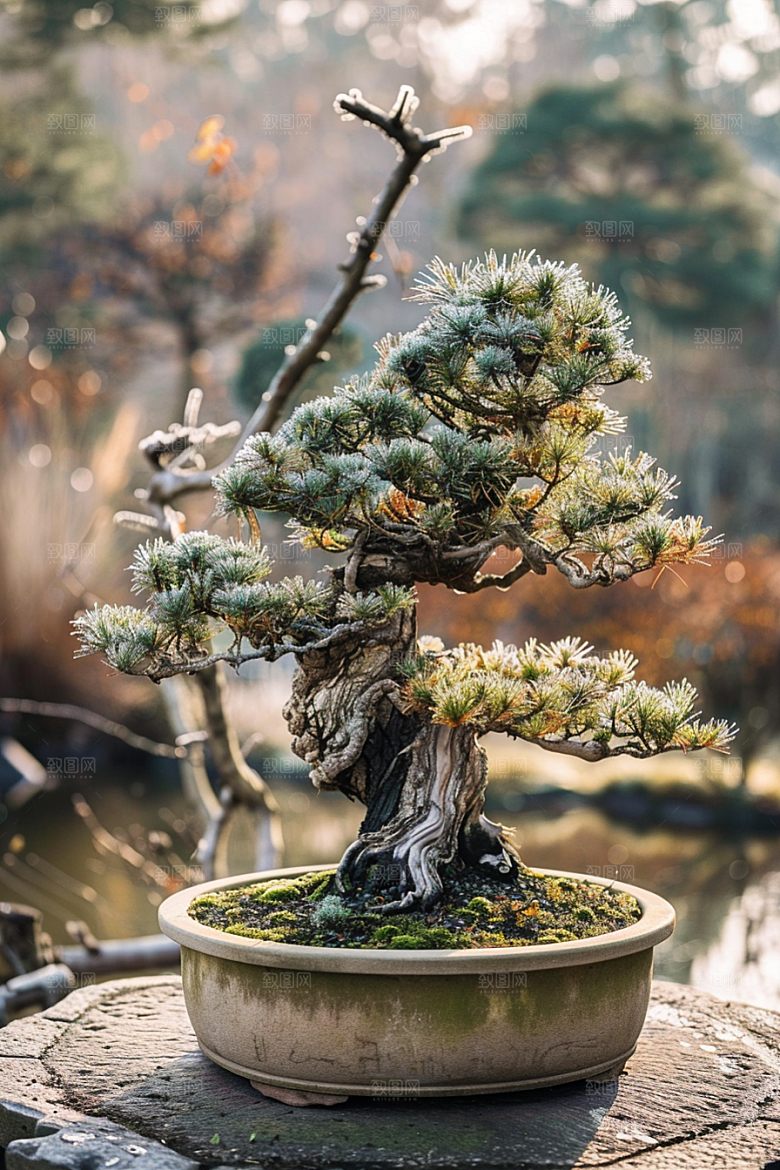 黑松盆景自然植物摄影图