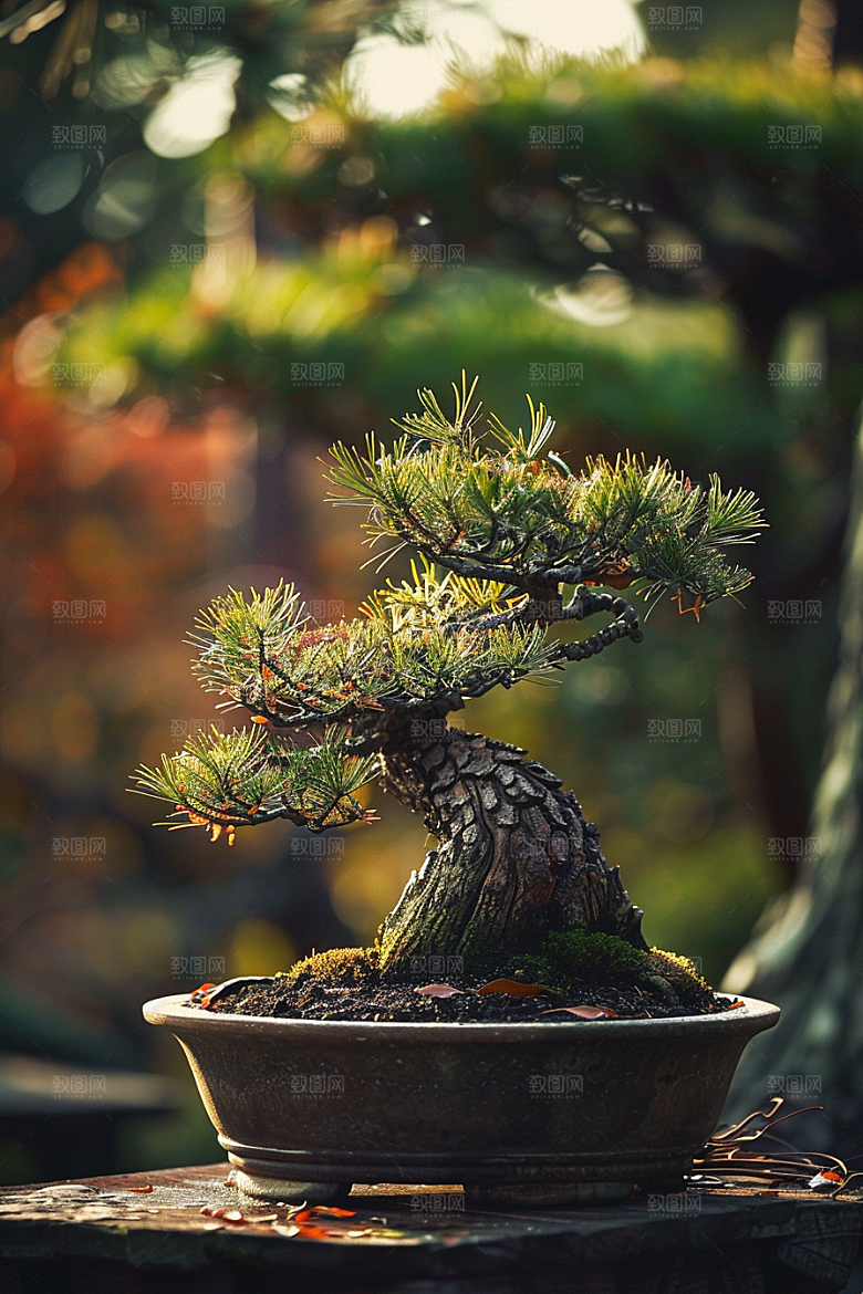 黑松盆景植物日式摄影图