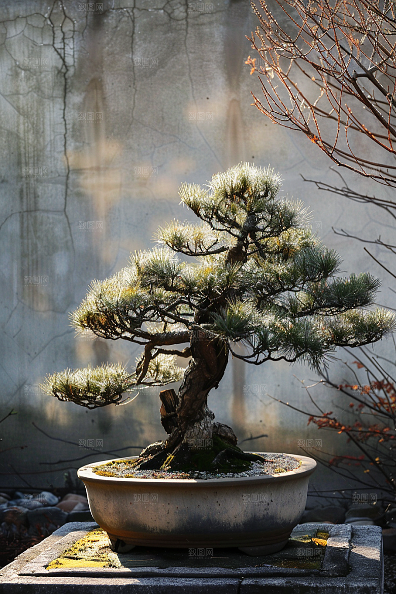 黑松盆景庭院植物摄影图