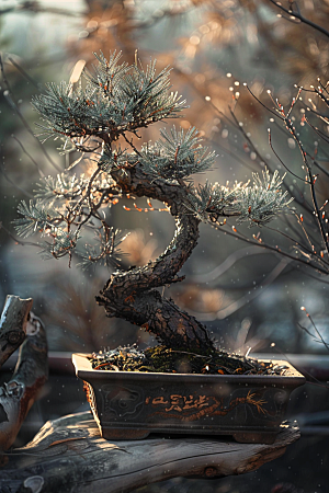 黑松盆景装饰植物摄影图