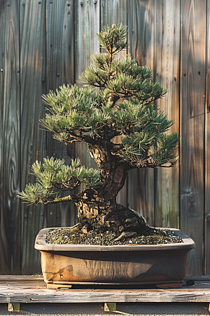 黑松盆景植物庭院摄影图