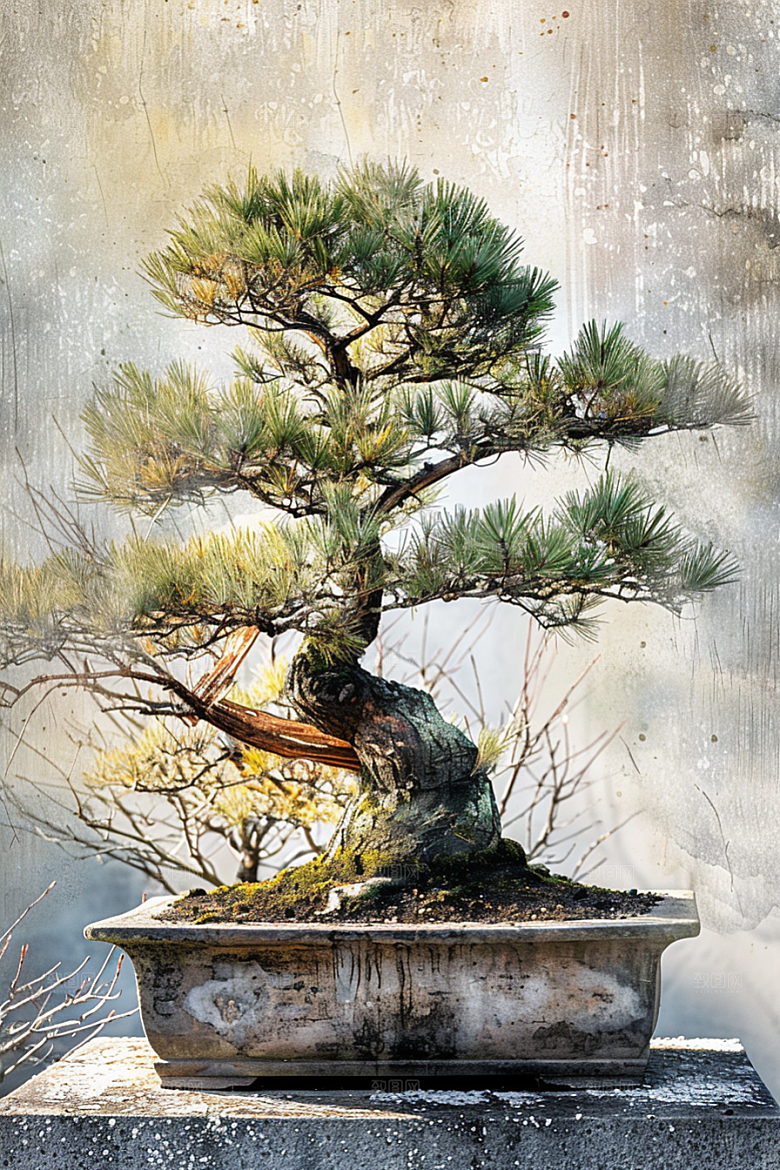 黑松盆景松树雅致摄影图