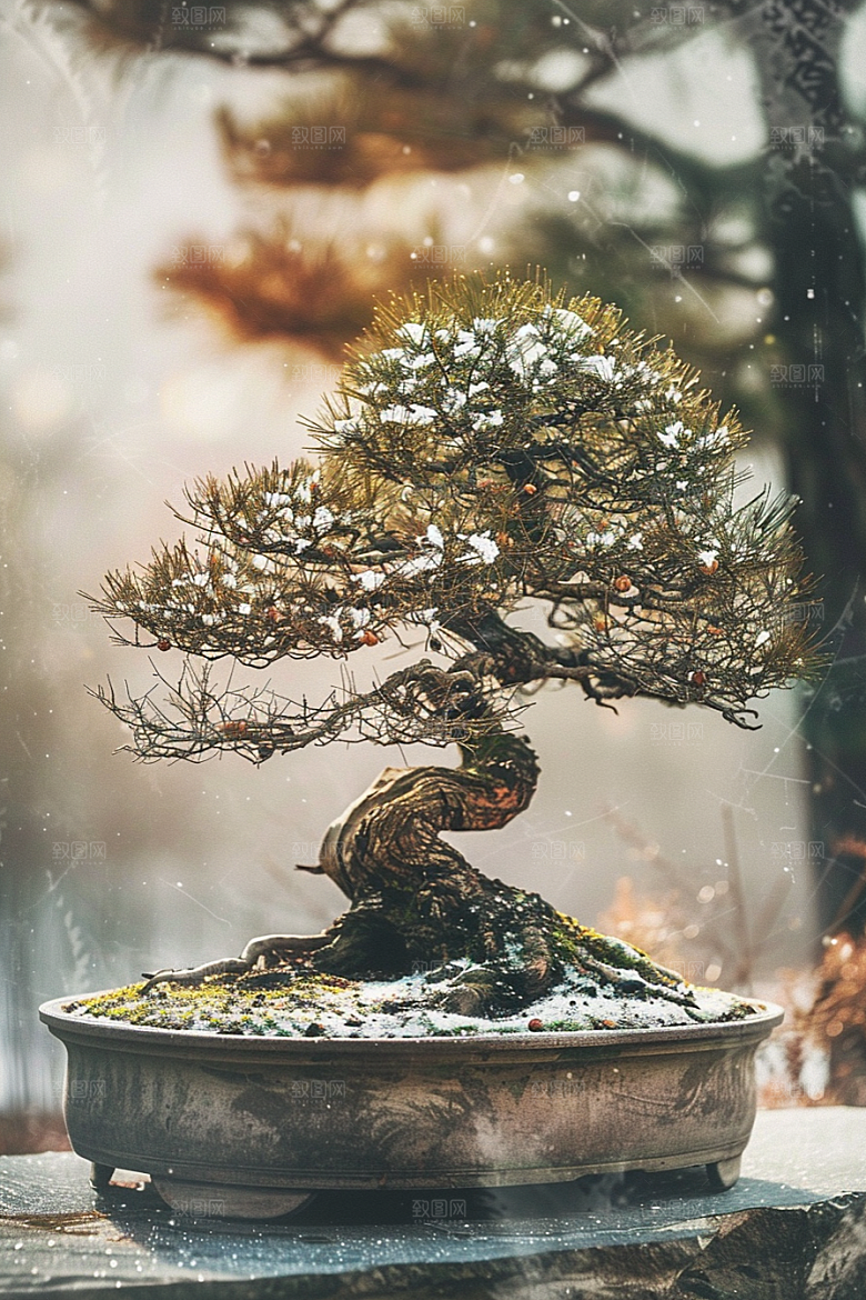 黑松盆景日式文化摄影图