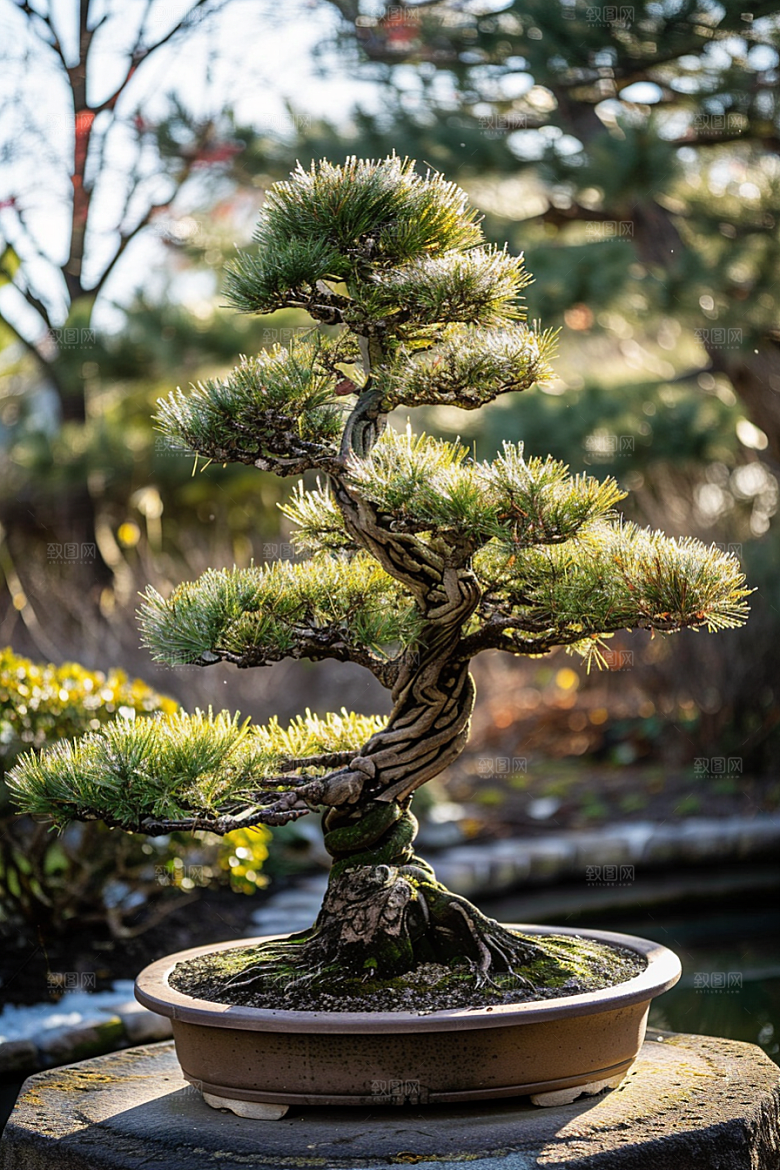 黑松盆景雅致植物摄影图