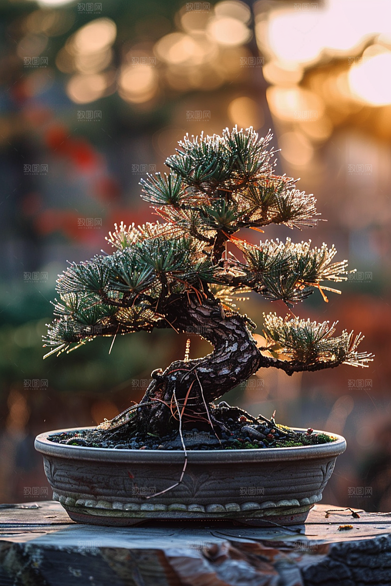 黑松盆景装饰庭院摄影图