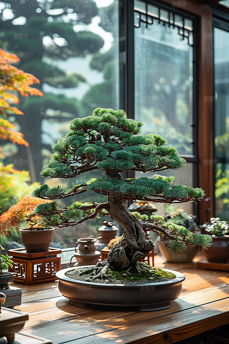黑松盆景高雅植物摄影图