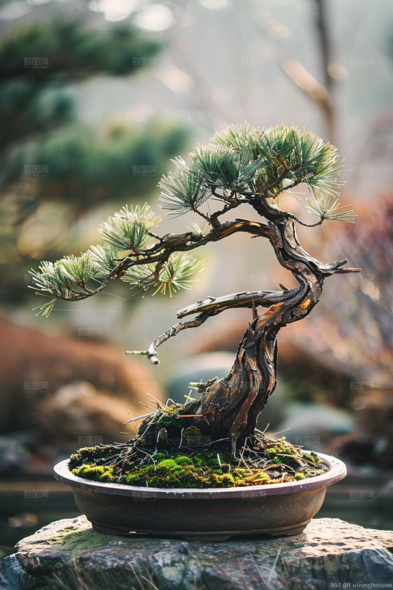 黑松盆景中式庭院摄影图