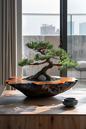 黑松盆景自然松树摄影图