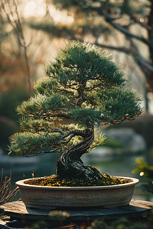 黑松盆景优雅自然摄影图