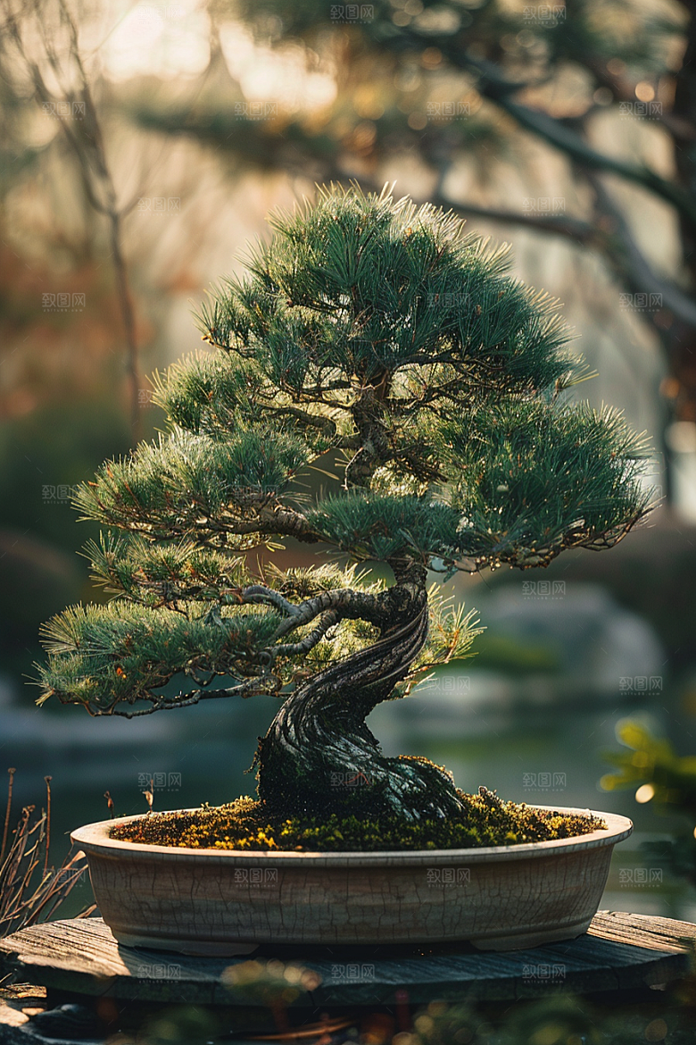 黑松盆景优雅自然摄影图