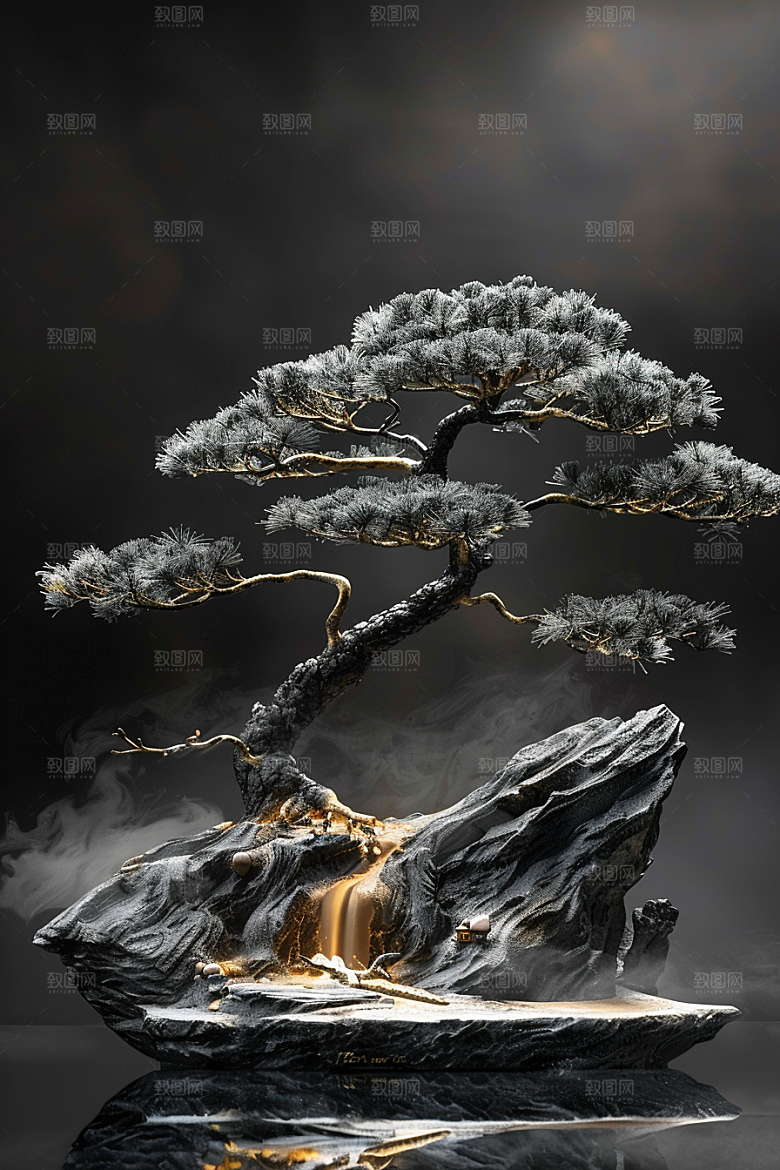黑松盆景优雅松树摄影图