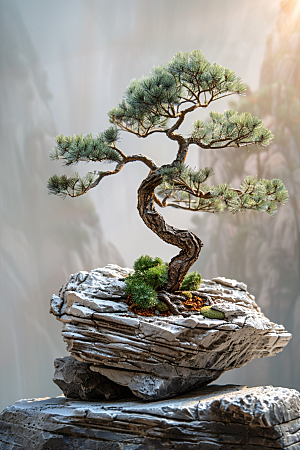 黑松盆景松树中国风摄影图