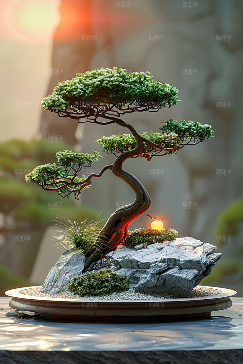 黑松盆景中国风植物摄影图