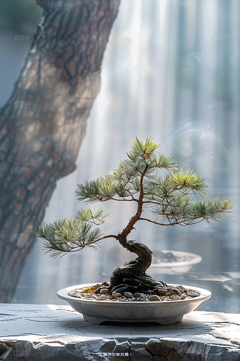 黑松盆景中式雅致摄影图