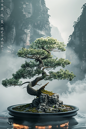 黑松盆景松树高雅摄影图