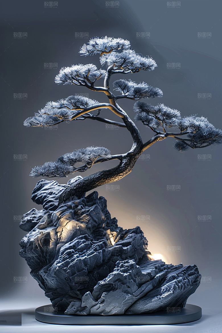 黑松盆景庭院优雅摄影图