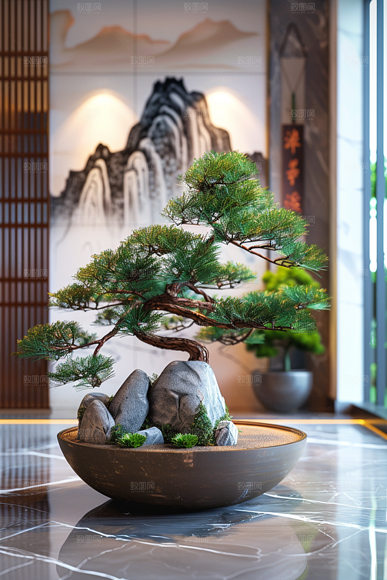 黑松盆景中国风优雅摄影图
