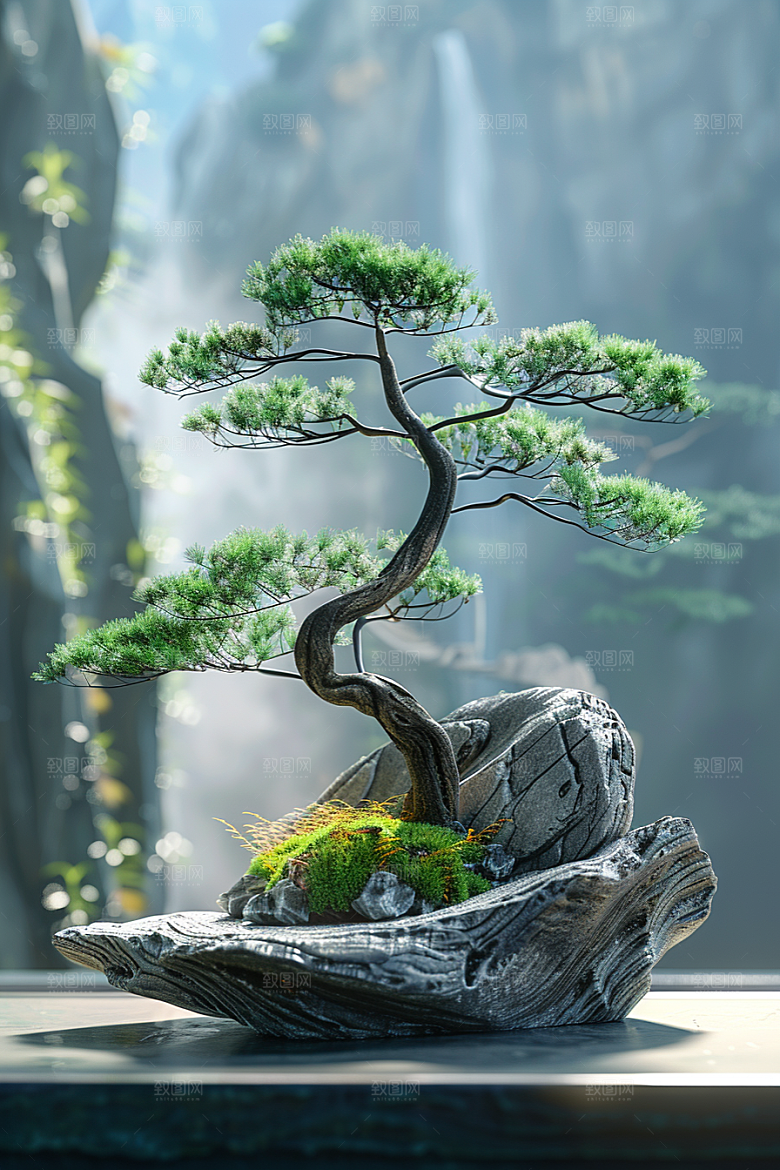 黑松盆景松树中式摄影图