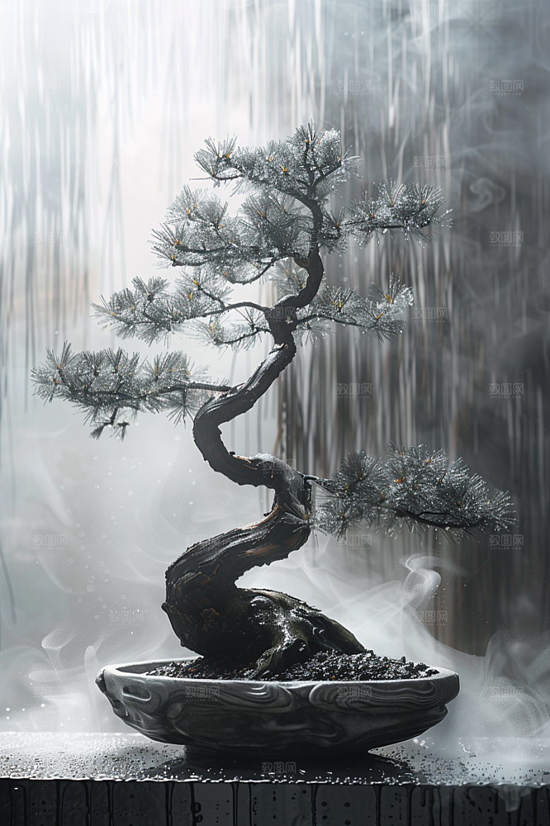 黑松盆景日式装饰摄影图