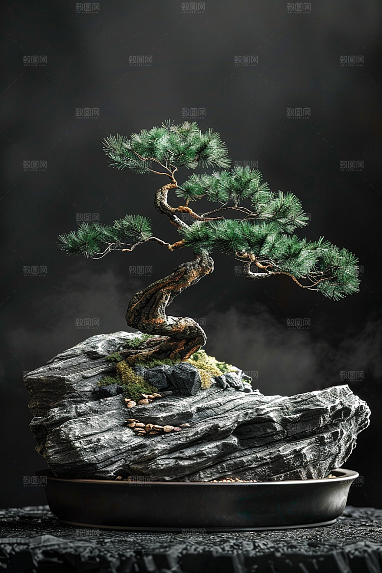 黑松盆景高雅中国风摄影图