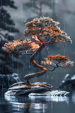 黑松盆景松树文化摄影图