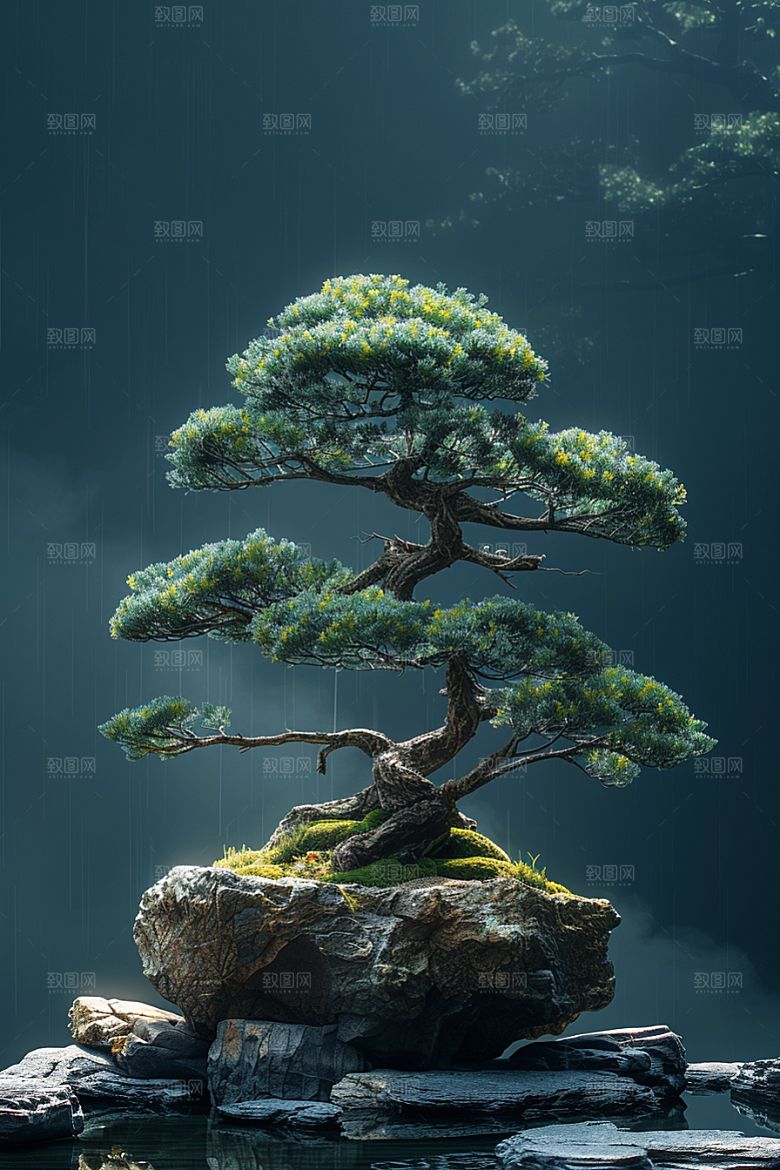 黑松盆景文化植物摄影图