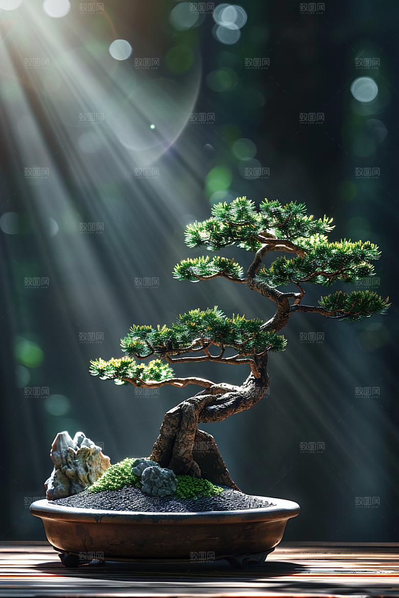 黑松盆景松树装饰摄影图