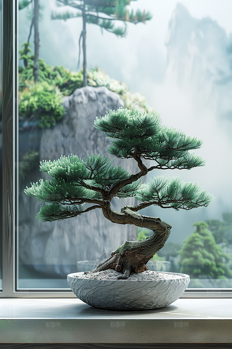 黑松盆景优雅高雅摄影图