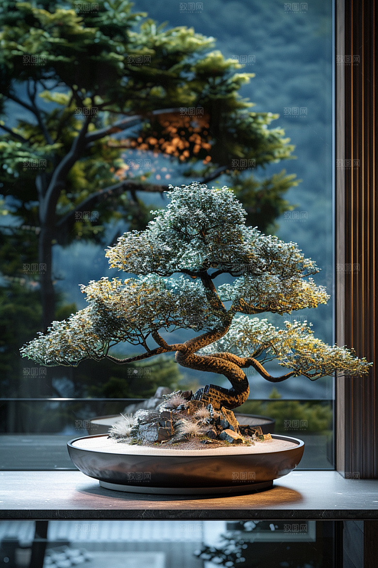 黑松盆景文化植物摄影图