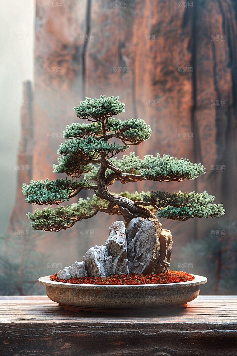 黑松盆景植物松树摄影图
