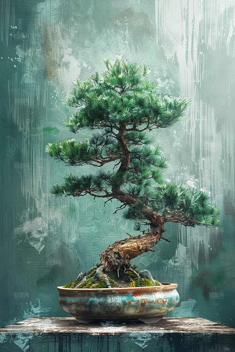 黑松盆景高清松树摄影图