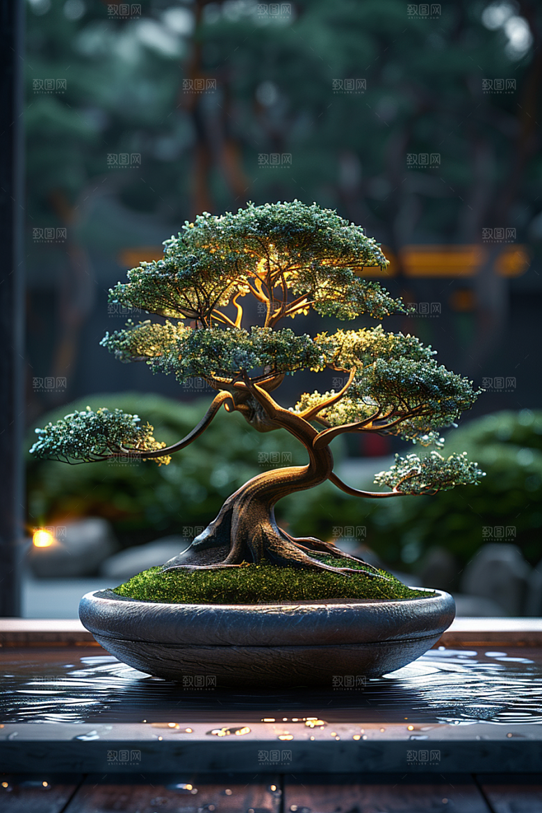 黑松盆景高清植物摄影图