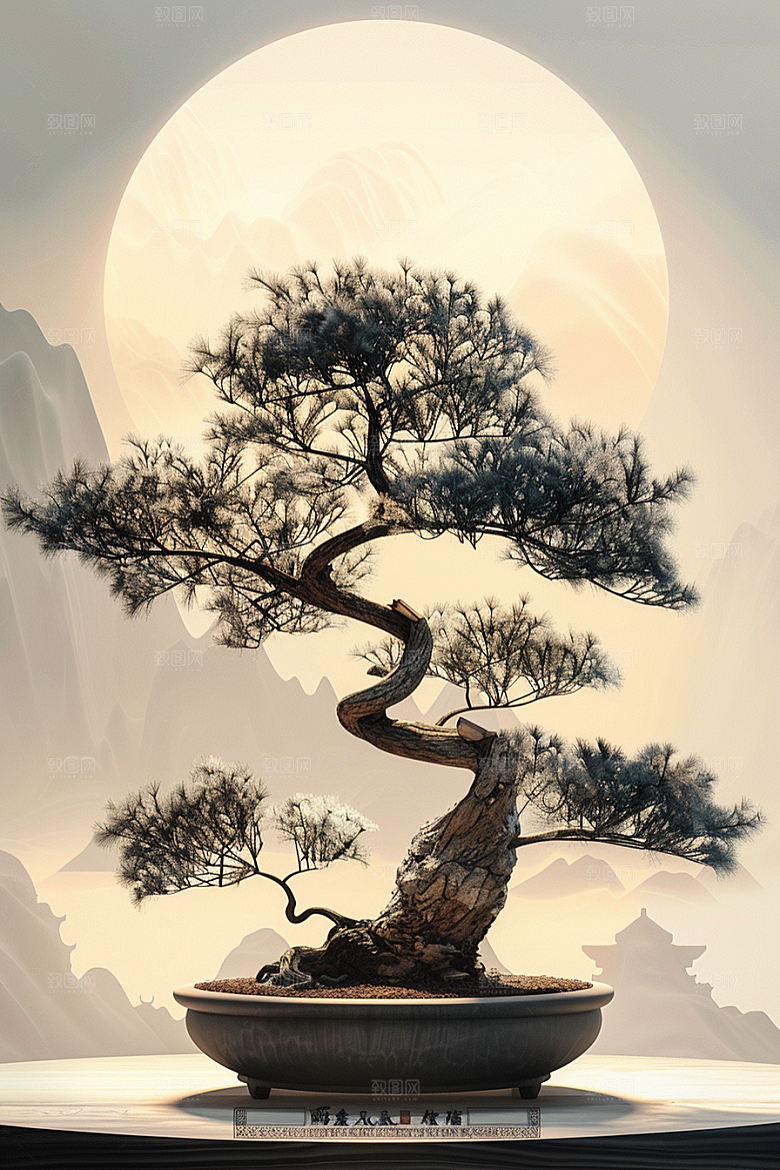 黑松盆景文化日式摄影图