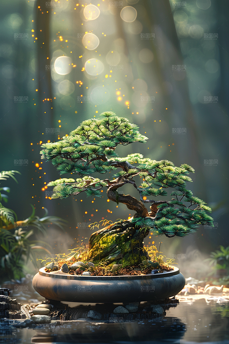 黑松盆景中式优雅摄影图