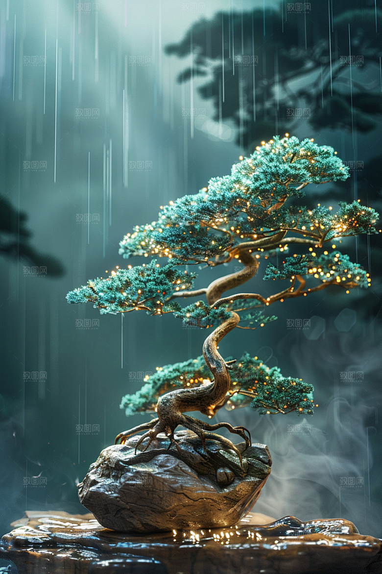 黑松盆景庭院松树摄影图