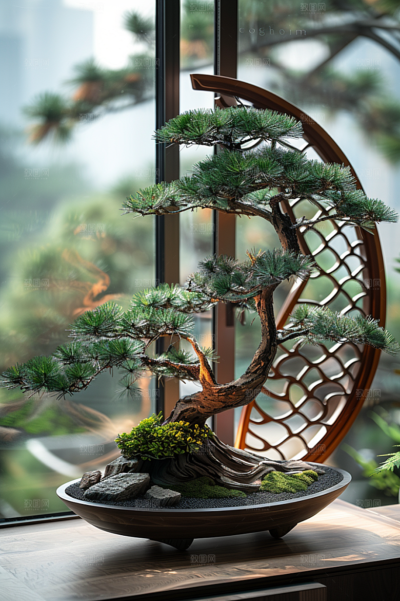 黑松盆景松树自然摄影图
