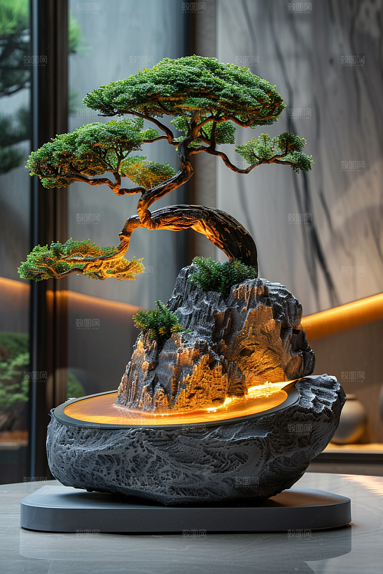 黑松盆景中式文化摄影图