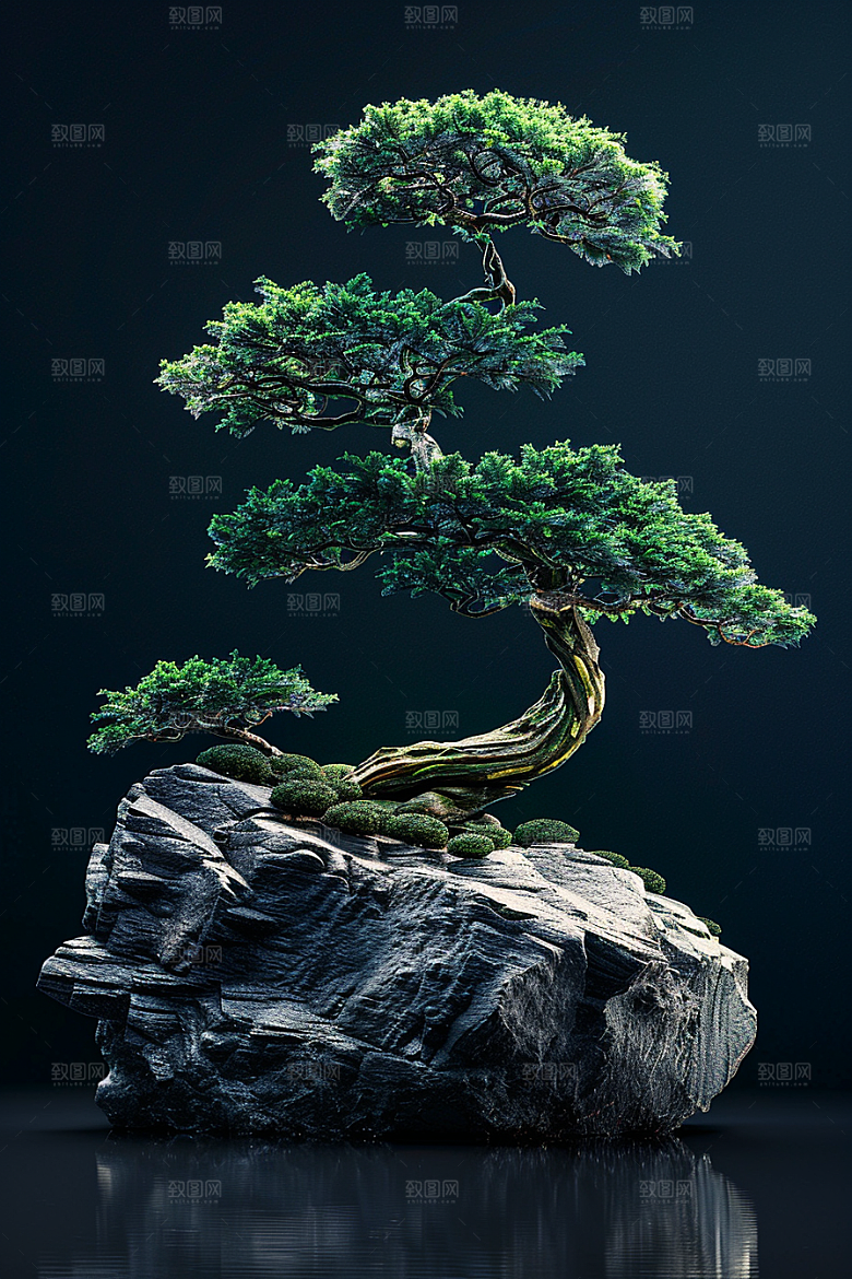 黑松盆景装饰庭院摄影图
