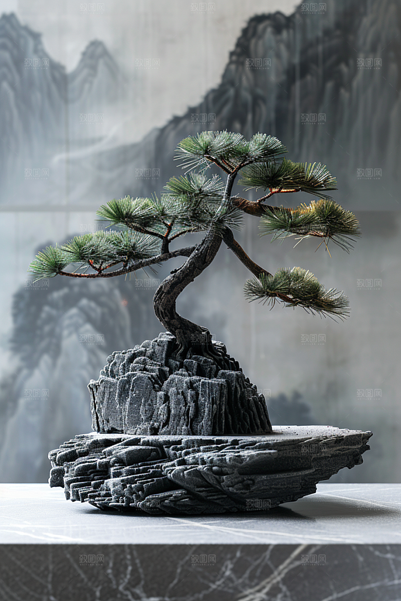 黑松盆景高雅中国风摄影图